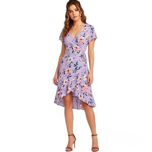 Xhilaration Womens Dress Purple Floral High Low Bohemian Boho Botanical Sz Small